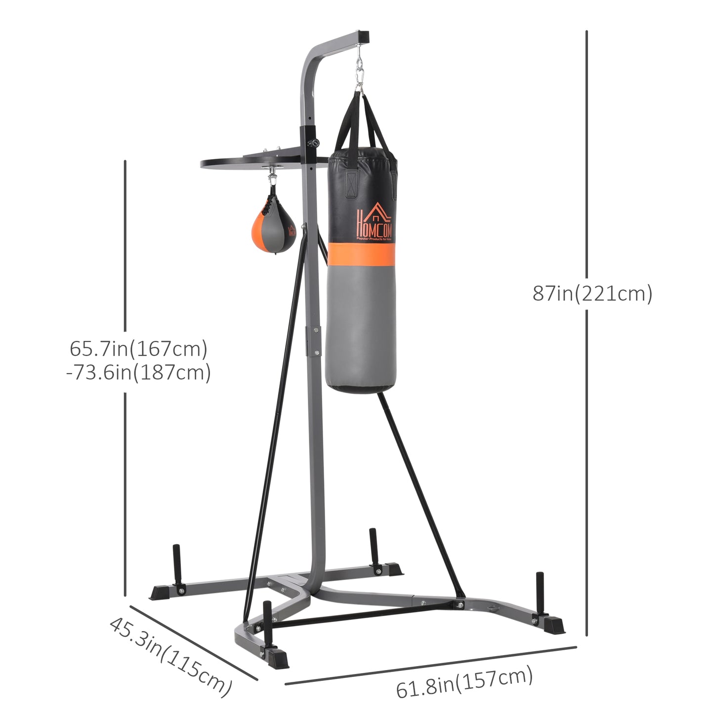 Punching Bag Holder and Speed Ball Exercise Punching Bag Stand with Punching Ball 45.25"L x 61.75"W x 87"H Load 220lb