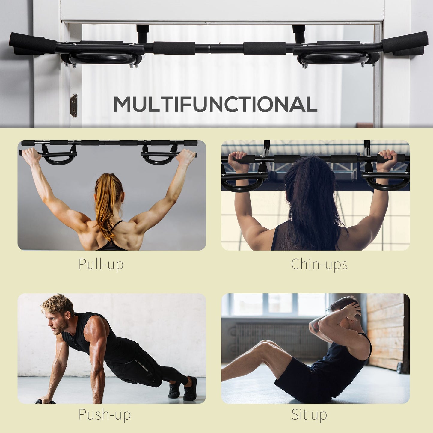 Doorway Pull Up Bar, Portable Chin Up Bar, Multifunctional Dip bar Fitness, Door Exercise Equipment for Home Gym