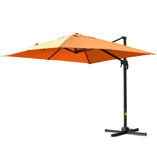 Outsunny 9.7x9.7ft Cantilever Umbrella Rotatable Square Top Market Parasol with 4 Adjustable Angle for Backyard Patio Outdoor Area Orange