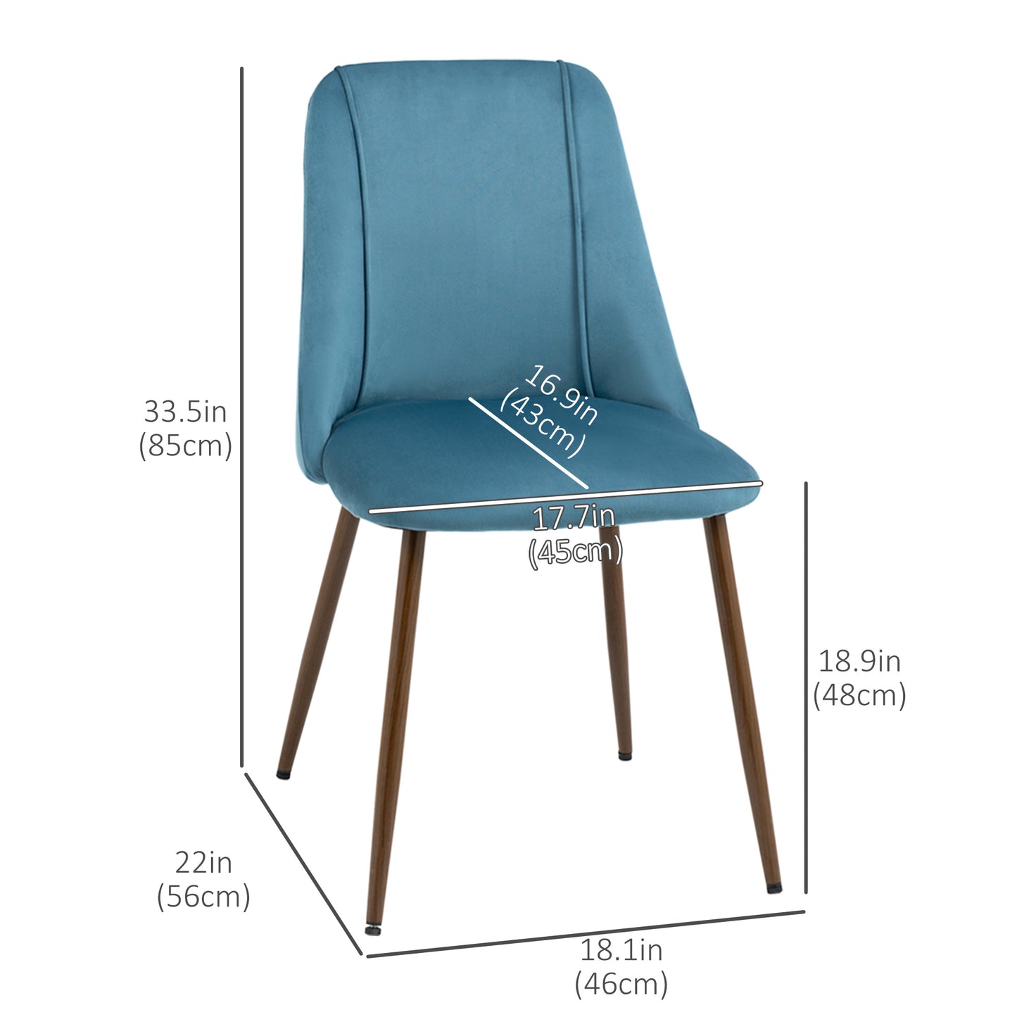 Dining Chairs Set of 4, Modern Kitchen Chair with Velvet-touch Upholstery, Curved Back and Wood-grain Steel Leg for Living Room, Bedroom, Blue