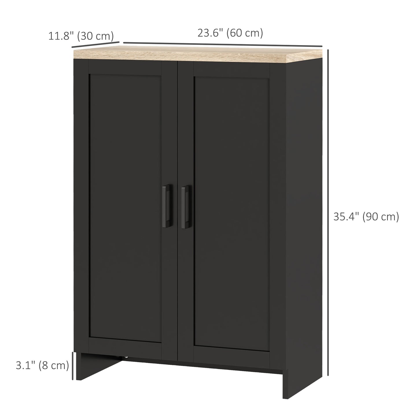 Modern Storage Cabinet with Doors and Adjustable Shelf for Kitchen, Living room, 23.6" x 11.8" x 35.4", Black