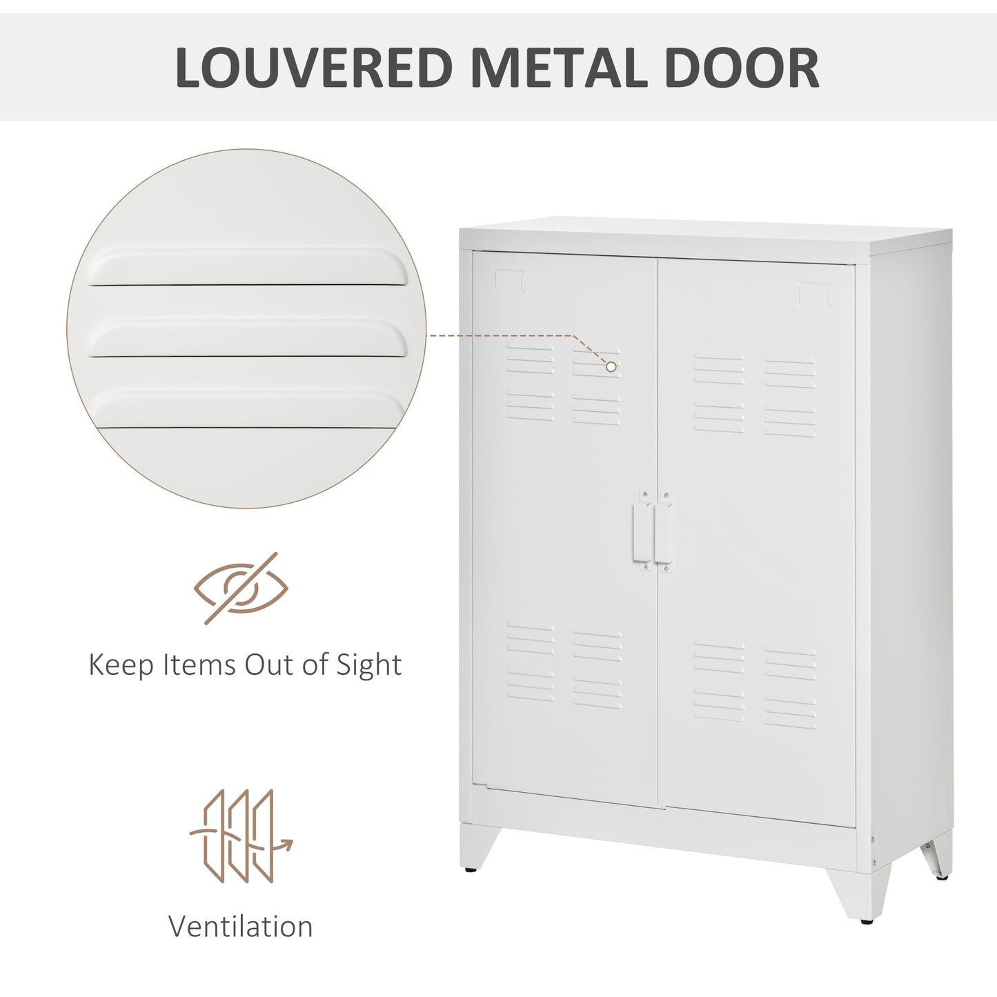 Metal Storage Cabinet, Industrial style with 2 Louvered Doors, Adjustable Shelves for Living Room, White