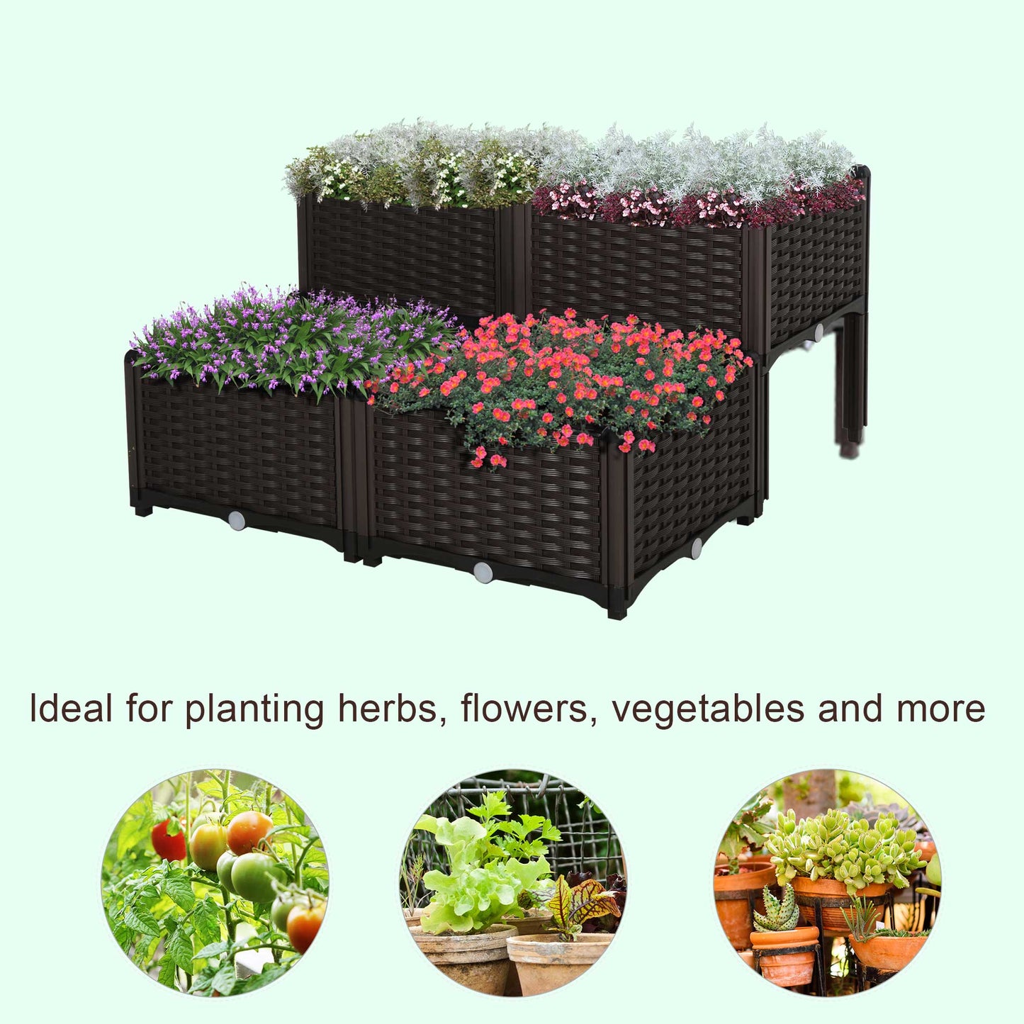 4-piece Raised Garden Bed PP Raised Flower Bed Vegetable Herb Grow Box Stand