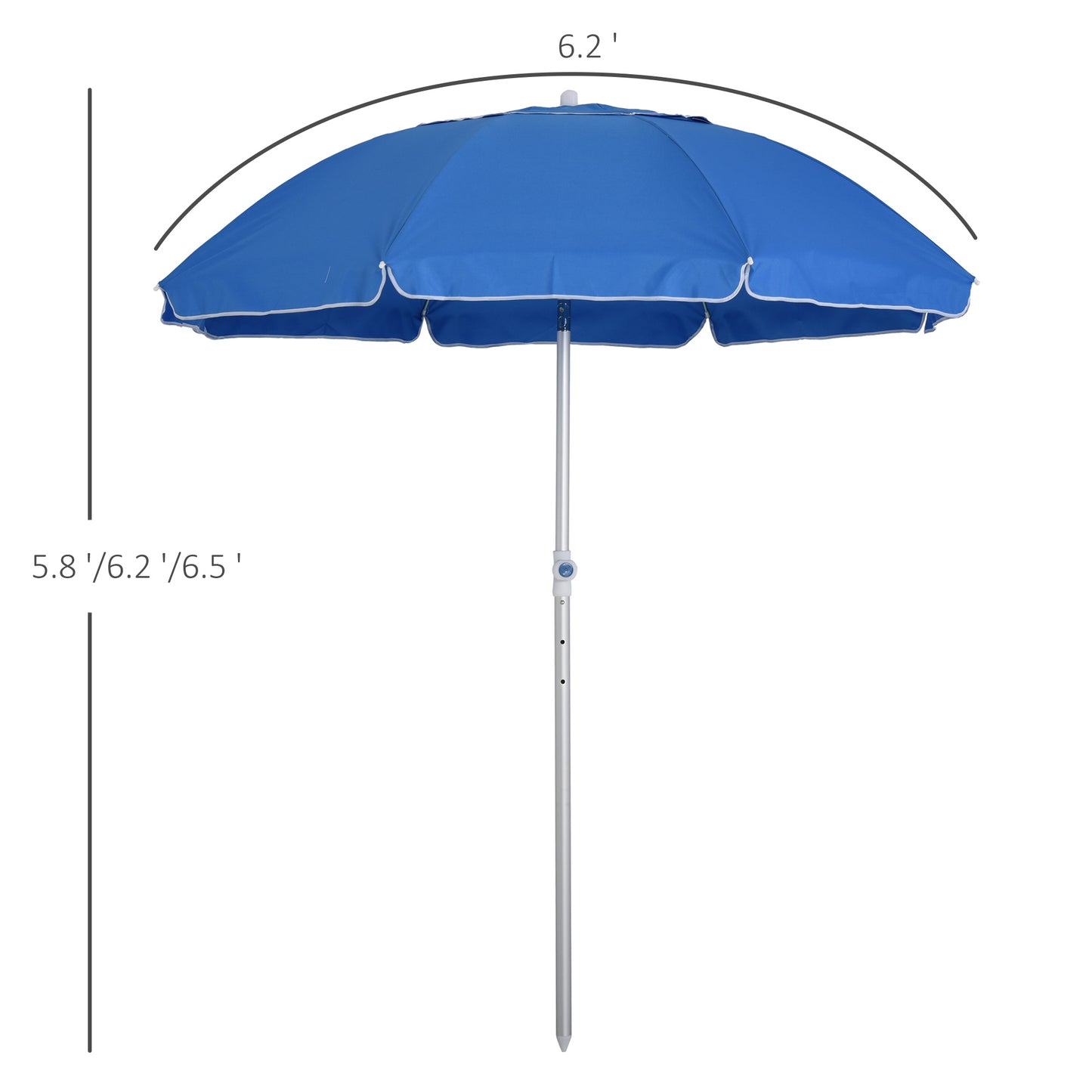 Arc. 6.4ft Beach Umbrella with Aluminum Pole Pointed Design Adjustable Tilt Carry Bag for Outdoor Patio Blue