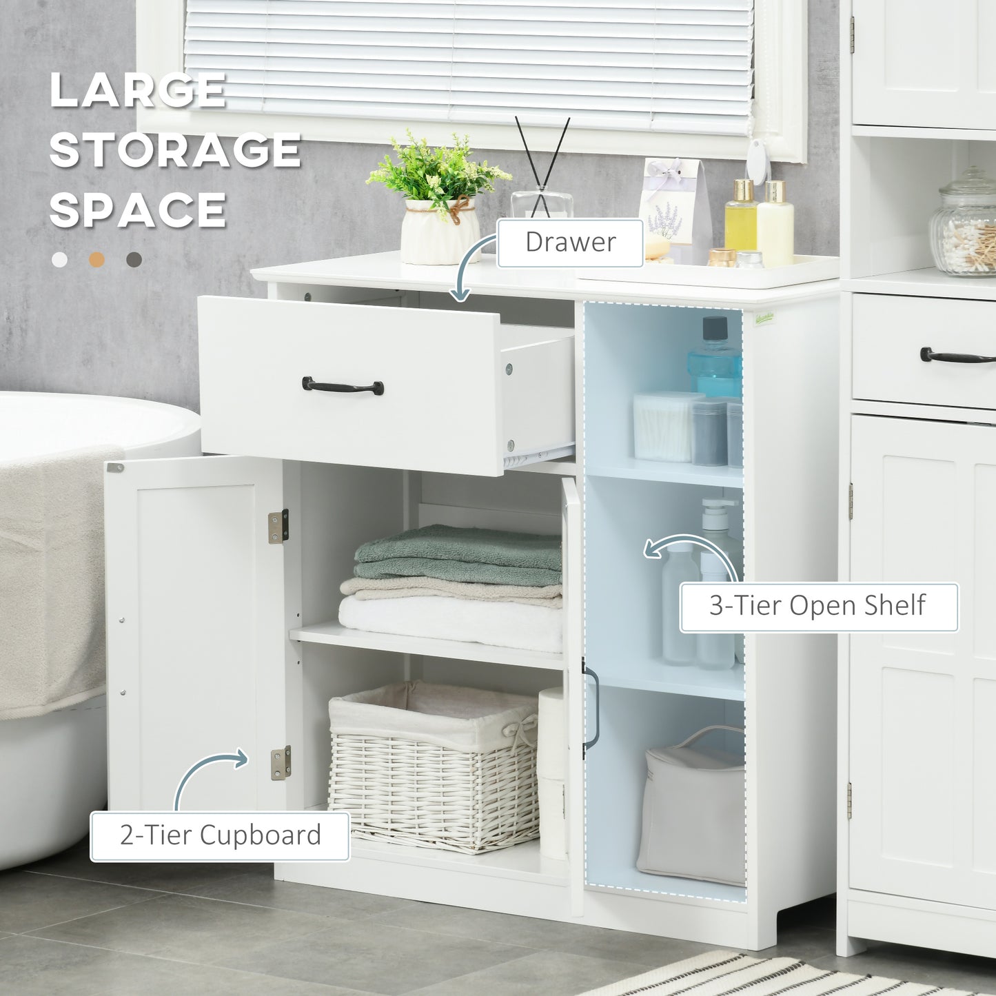 kleankin Modern Bathroom Cabinet, Freestanding Bathroom Vanities with 3 Open Shelves, Drawer and Adjustable Shelf, White