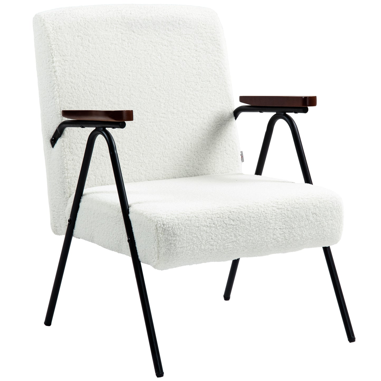 Modern Armchair, Upholstered Corduroy Accent Chair with Wood Arms and Steel Frame in white