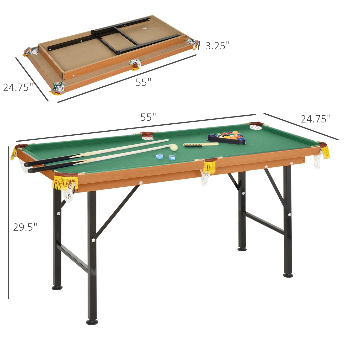 54.3"L Mini Pool Table Portable Billiard Table Includes Cues, Ball, Chalk, Rack, for Kids