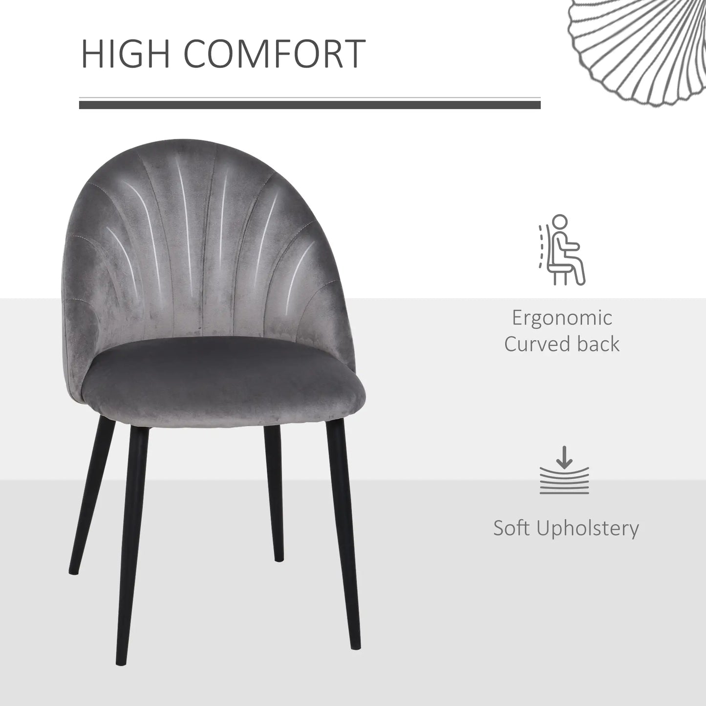 Armless Dining Chairs with Curved Backrest, Velvet-feel Accent Chairs in Grey