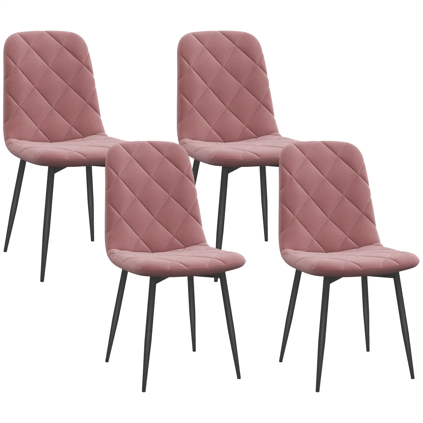 Set of 4 Dining Chair, Upholstered with Steel Legs, Pink