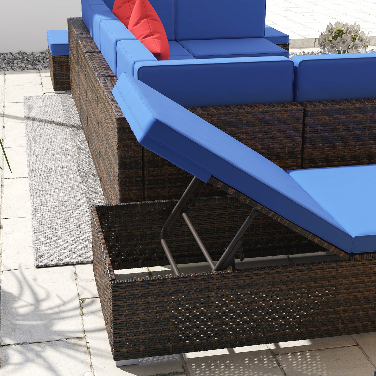 9 Pieces Wicker Patio Furniture Set with Cushion, Navy Blue