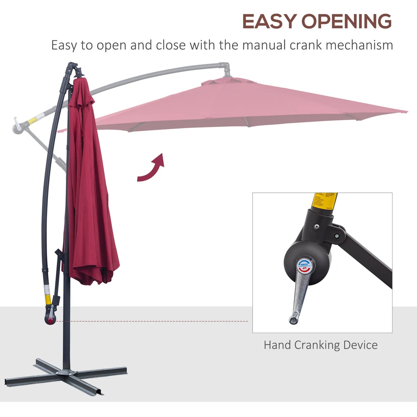 10' Deluxe Patio Umbrella  Hanging Offset Sunshade Crank Cross Base in Wine Red