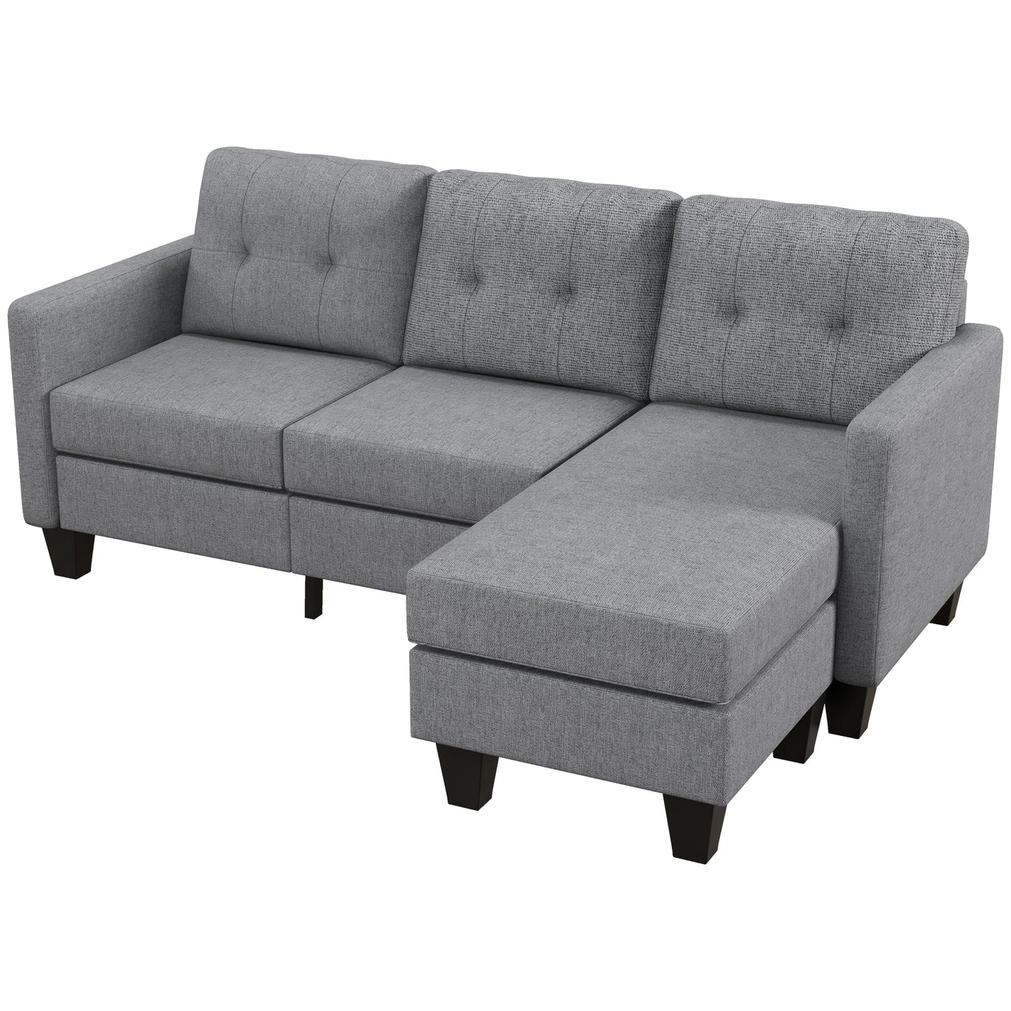 L-shaped 3 Seater Couch with Switchable Ottoman, Corner Sofa with Thick Padded Cushion for Living Room, Light Grey