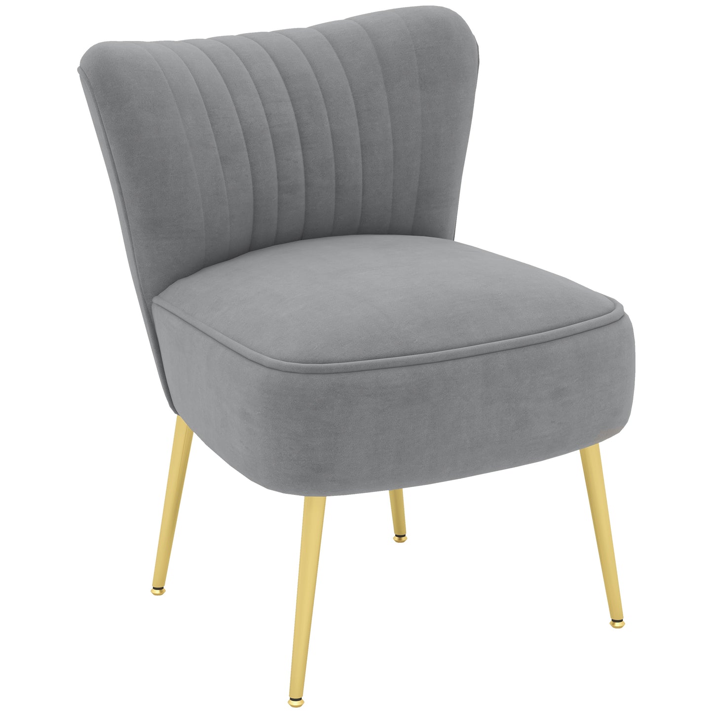 Velvet Lounge Chair, Modern Accent Chair for Living Room with Gold Steel Legs and Tufting Backrest, Grey