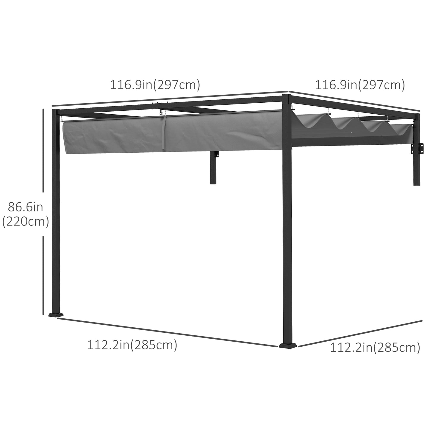 10' x 10' Lean To Pergola, Metal Pergola with Retractable Roof for Grill, Garden, Patio, Deck