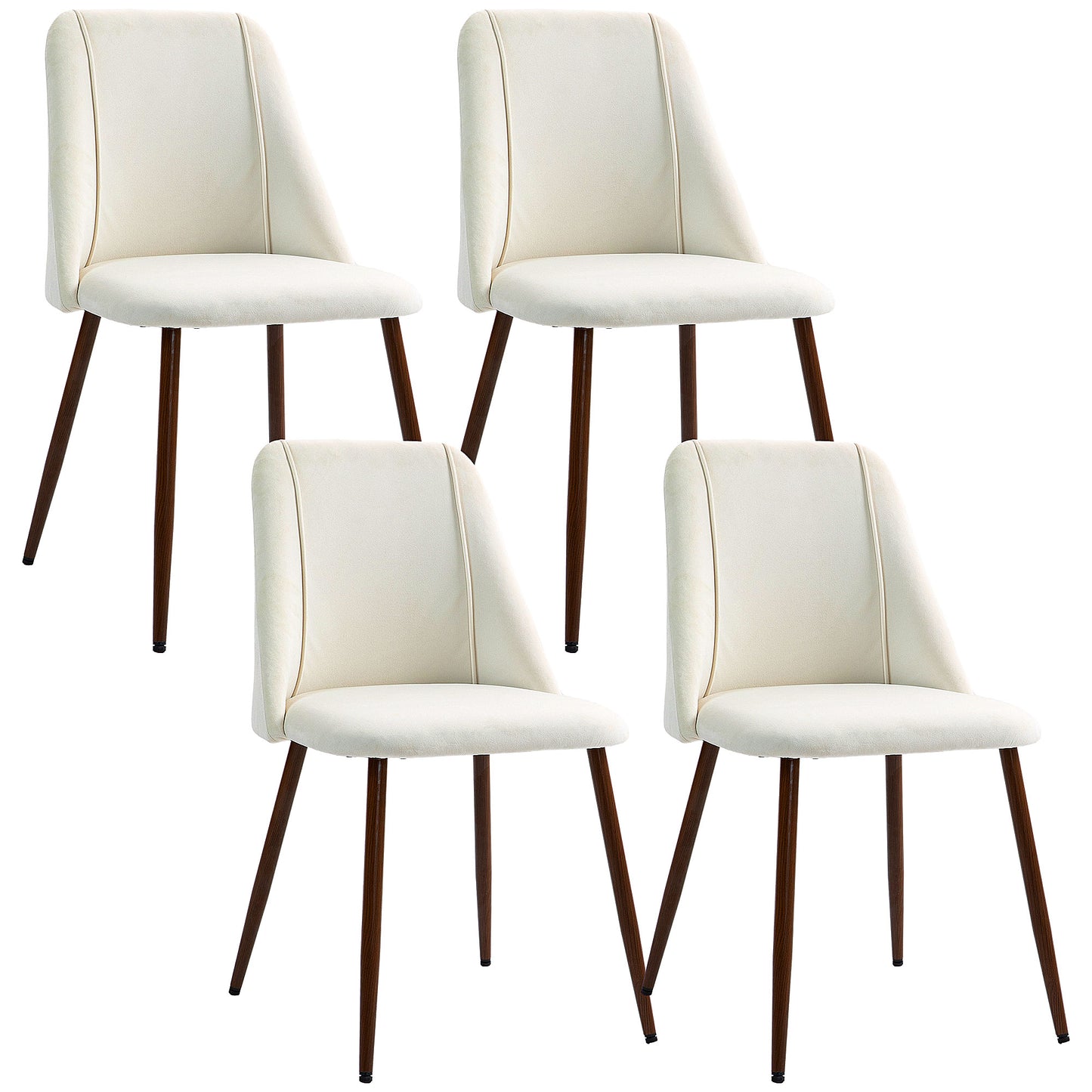 Cream Velvet Upholstered Dining Chairs Set of 4, Velvet Accent Chair with Back and Wood-grain Steel Leg