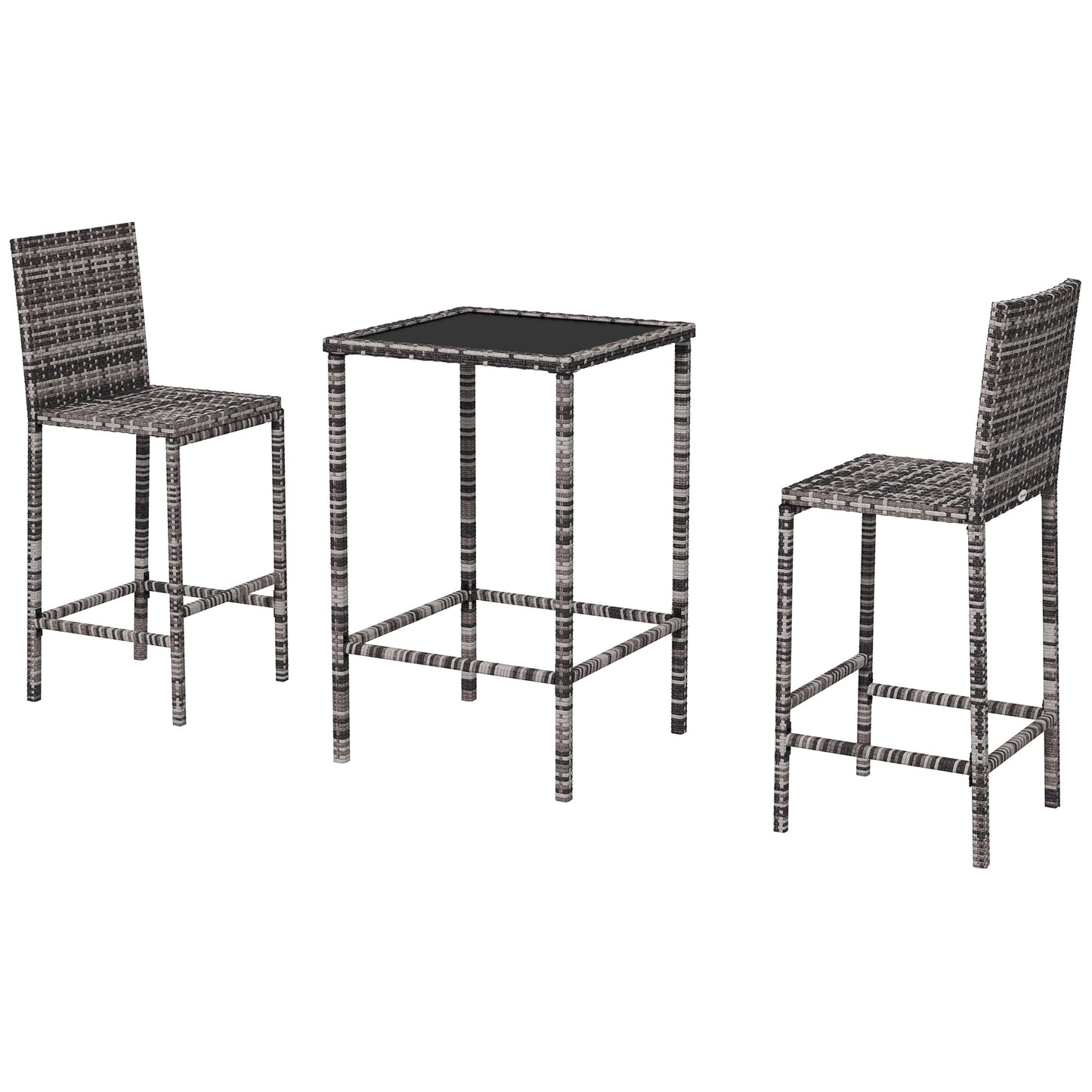 3 Piece Patio Bar Set Wicker Rattan Garden Bistro Set Barstool and Table for Patio Backyard Balcony Poolside, Grey