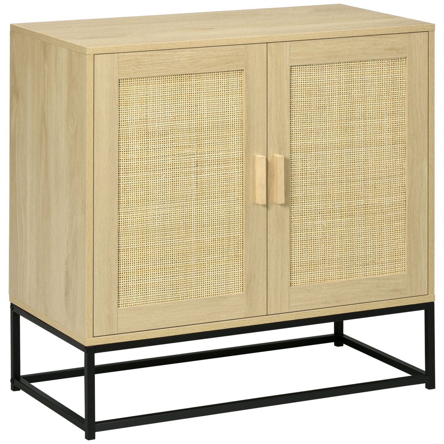 Sideboard Accent Storage Cabinet with 2 Rattan Doors Adjustable Shelf and Steel Legs for Living Room Kitchen