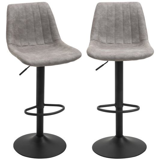 Adjustable Bar Stools Set of 2, Microfiber Swivel Barstools with Back and Footrest, Upholstered Bar Chairs for Kitchen, Dining Room, Home Pub, Grey