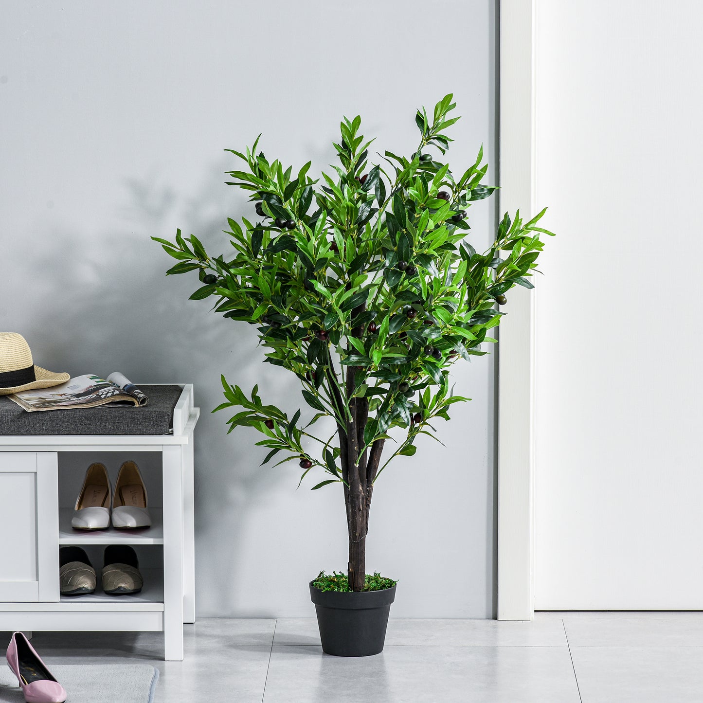 4FT Artificial Olive Tree, Faux Decorative Plant in Nursery Pot for Indoor or Outdoor Décor, Green