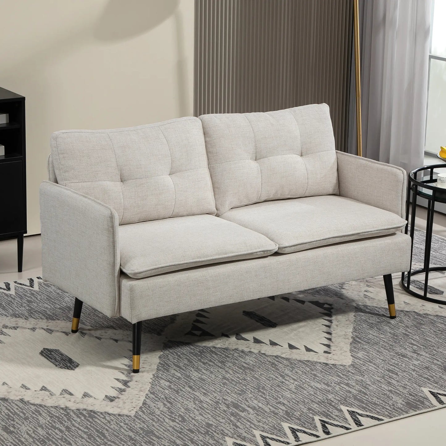 Modern 55" Loveseat, Fabric Love Seat Sofa with Button Tufted Back, with Steel Legs in Cream White