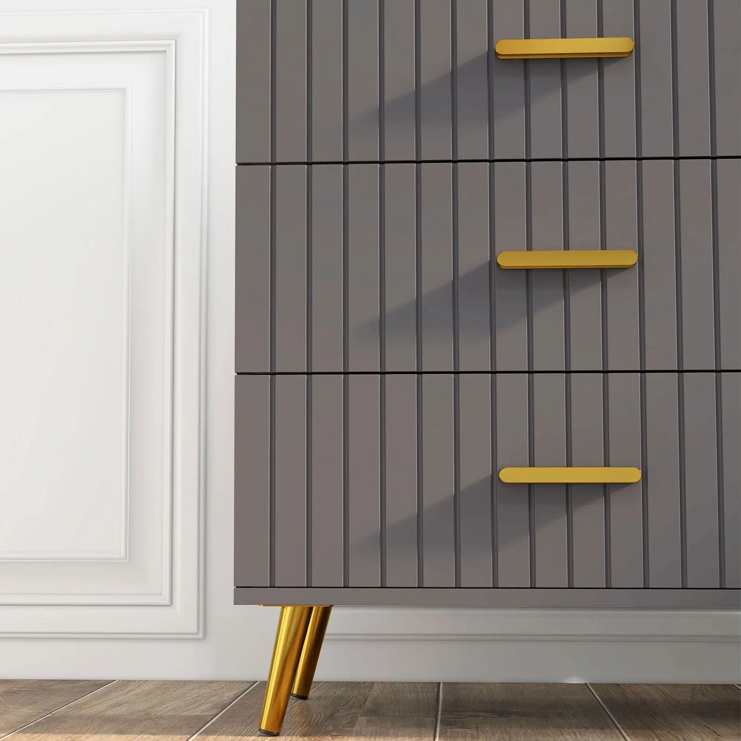 4 Drawer Dresser with Aluminium Legs and Gold Handles, in Dark Grey