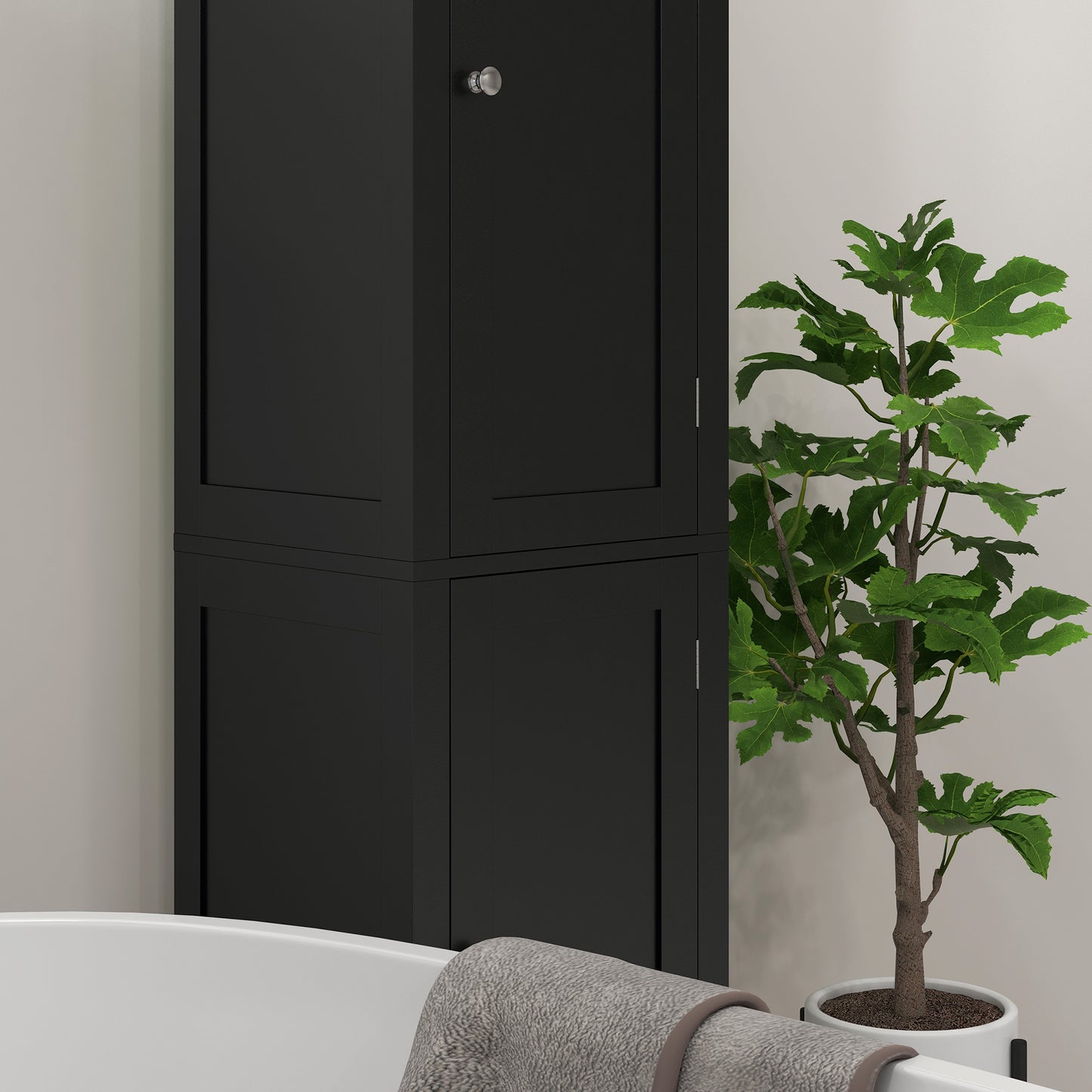 Tall Bathroom Cabinet, Freestanding Storage Organizer with Adjustable Shelves and Cupboards, 15" x 13" x 63", Black