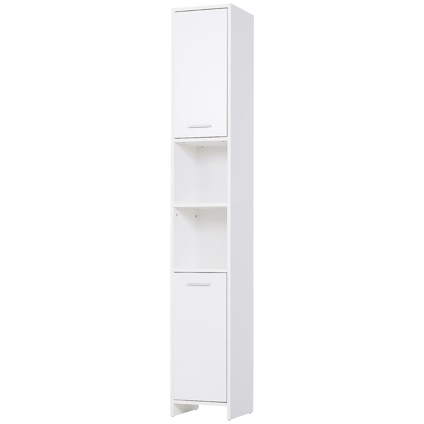 Narrow Bathroom Cabinets with 2 Doors, Open Compartment and Adjustable Shelves, White