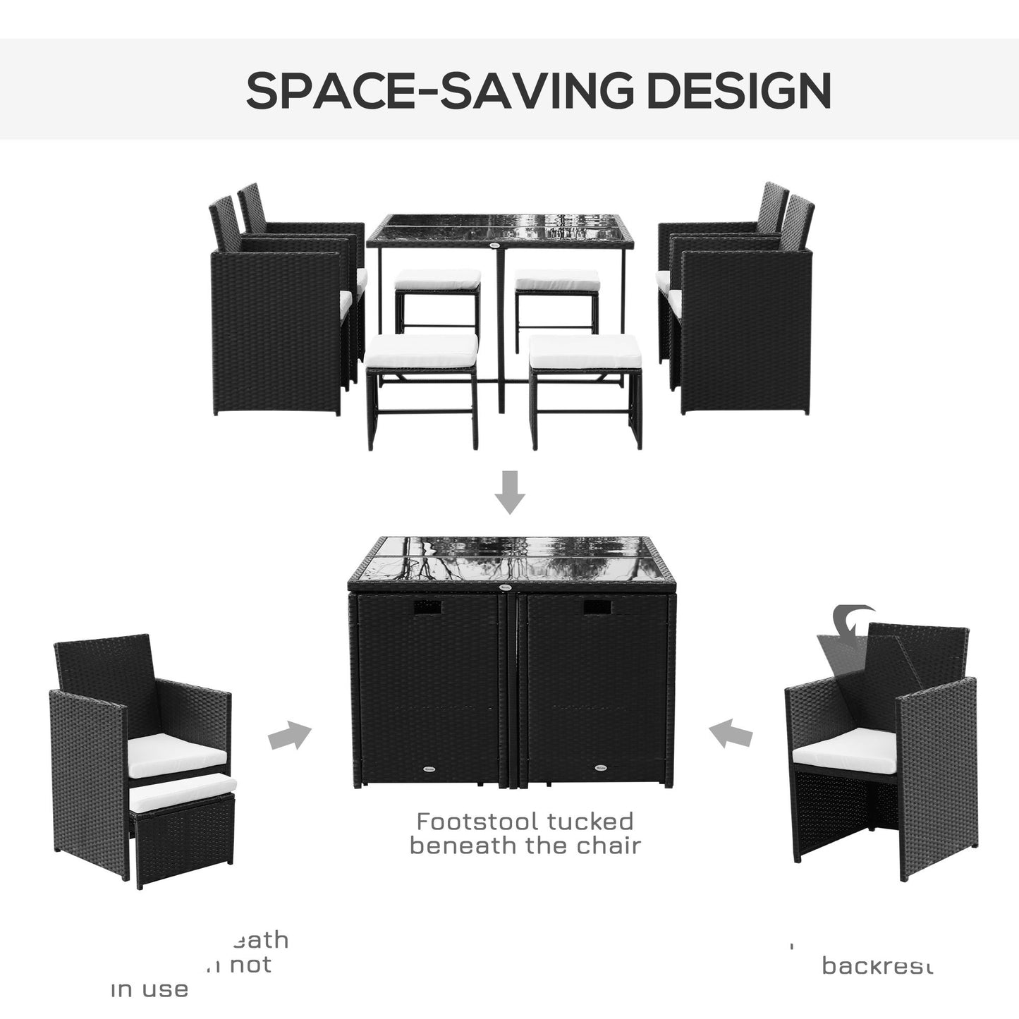 9 Pieces Patio Wicker Dining Set, PE Rattan Garden Sectional Sofa Outdoor Space-Saving Furniture Sets, White