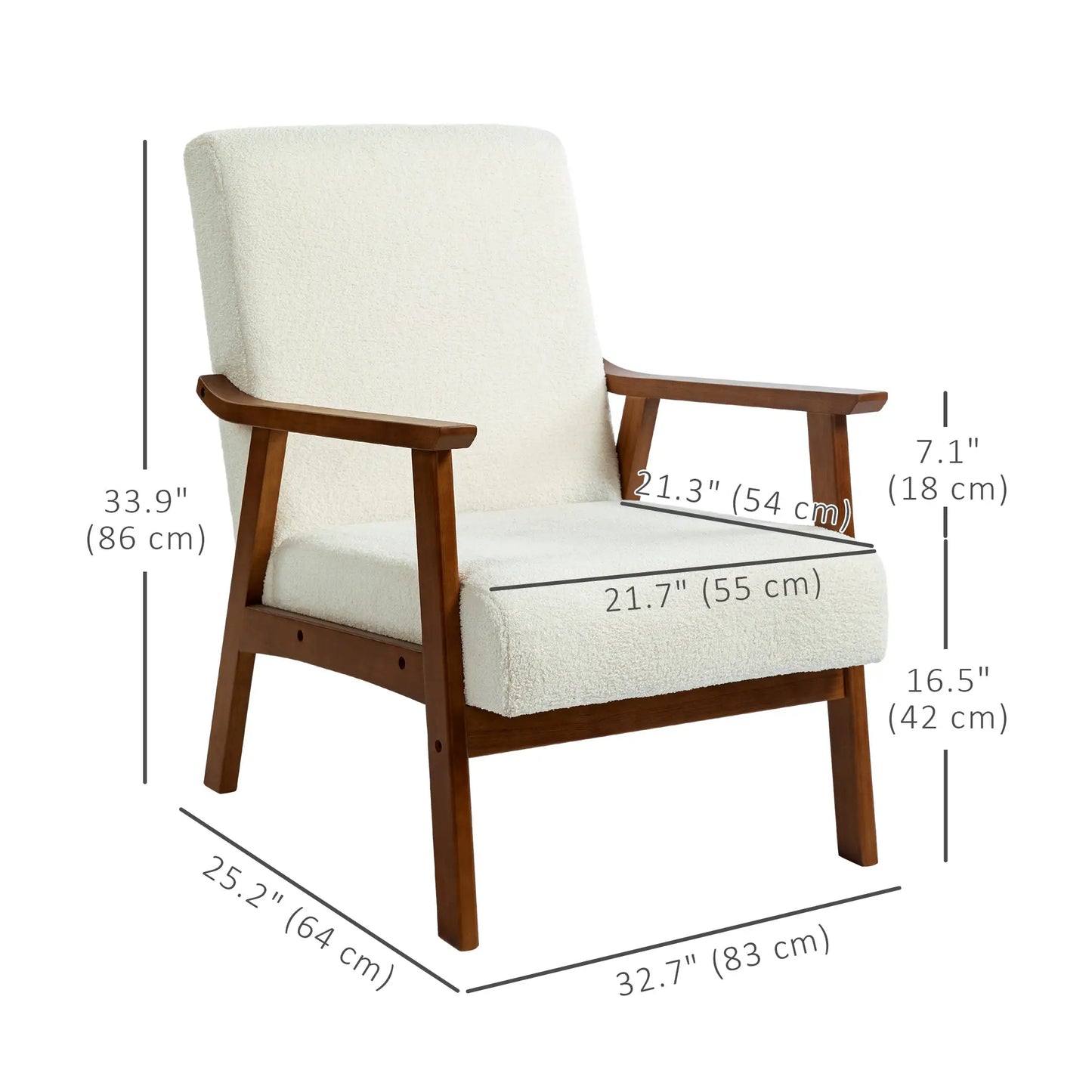 Boucle Accent Chair for Bedroom with Wide Seat and Thick Padding, White