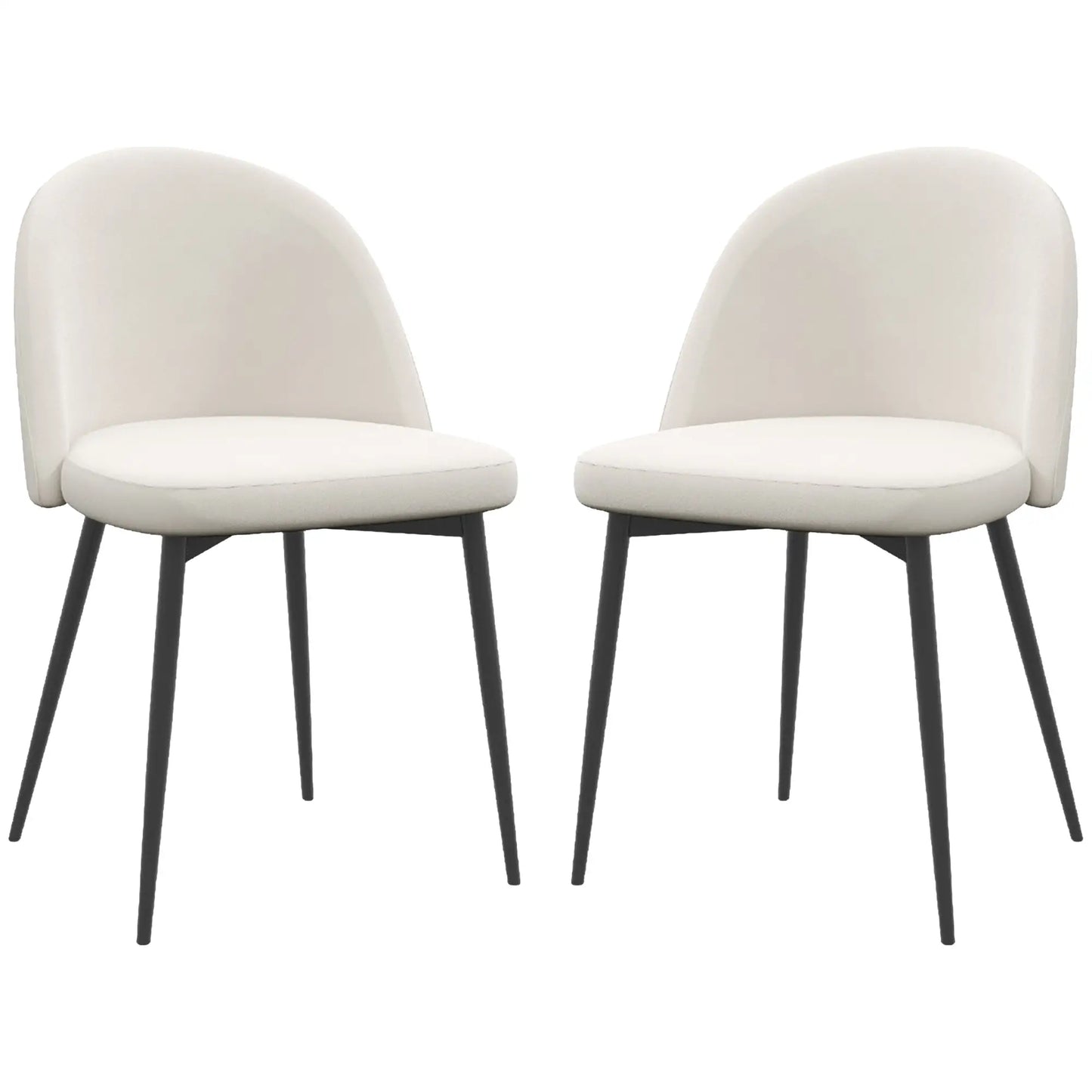 Set of 2 Mid-Back Dining Chair, Mid-Back Velvet-touch Upholstery , Cream White