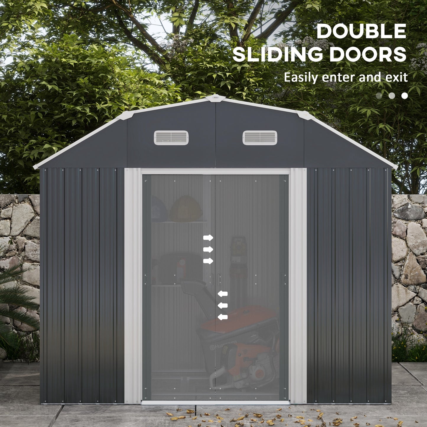 Outsunny 8' x 4' Galvanized Outdoor Storage Shed, Garden Shed with Adjustable Shelves, Double Sliding Doors and Vents