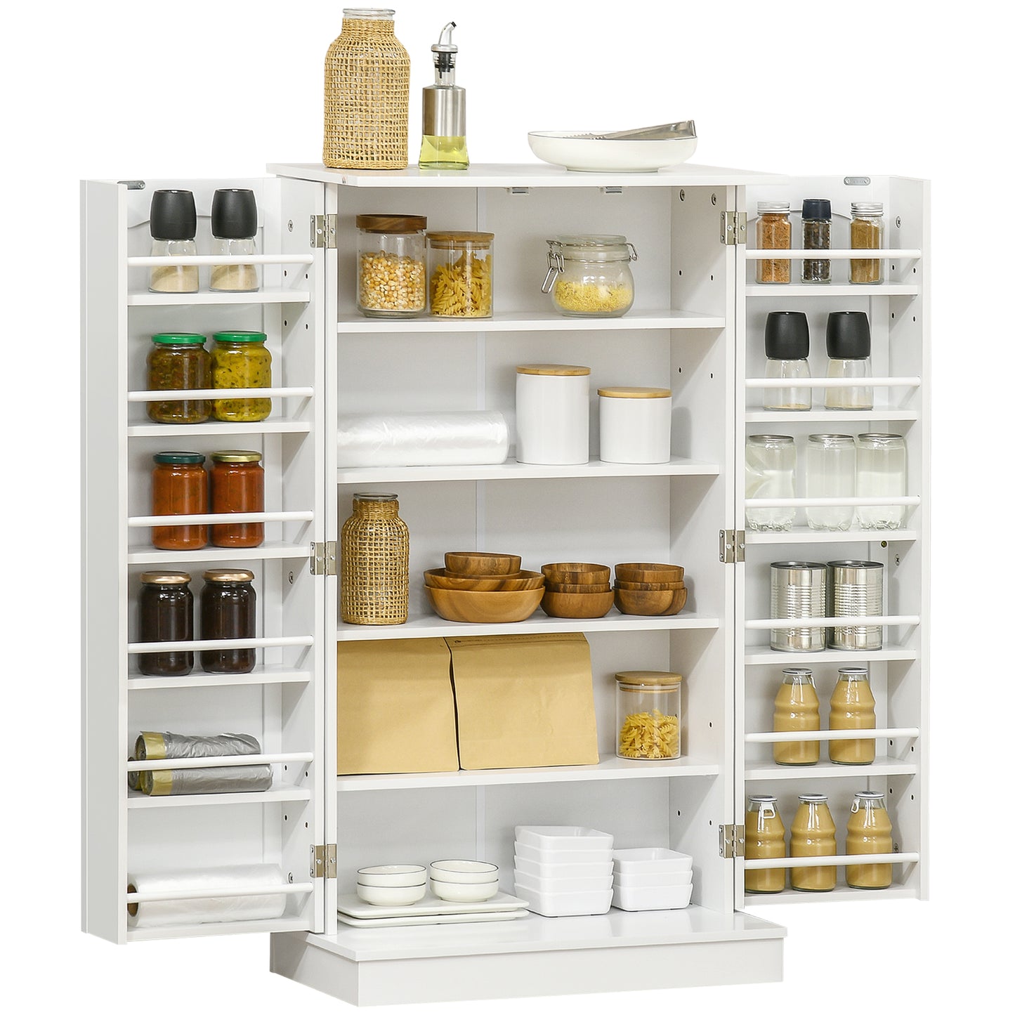 41" Storage Cabinet, 2-Door Kitchen Pantry Cabinet with 5-tier Shelving, 12 Spice Racks and Adjustable Shelves