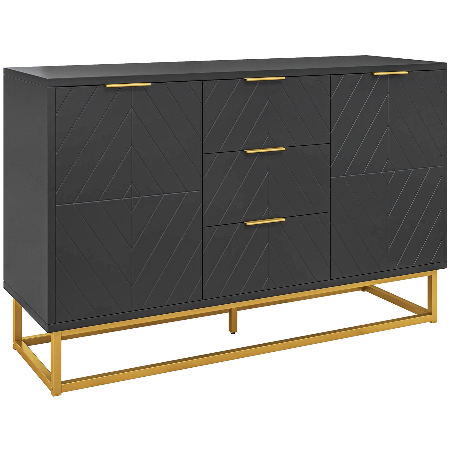 Sideboard Storage Cabinet with 3 Drawers, Adjustable Shelves and Doors, In Black