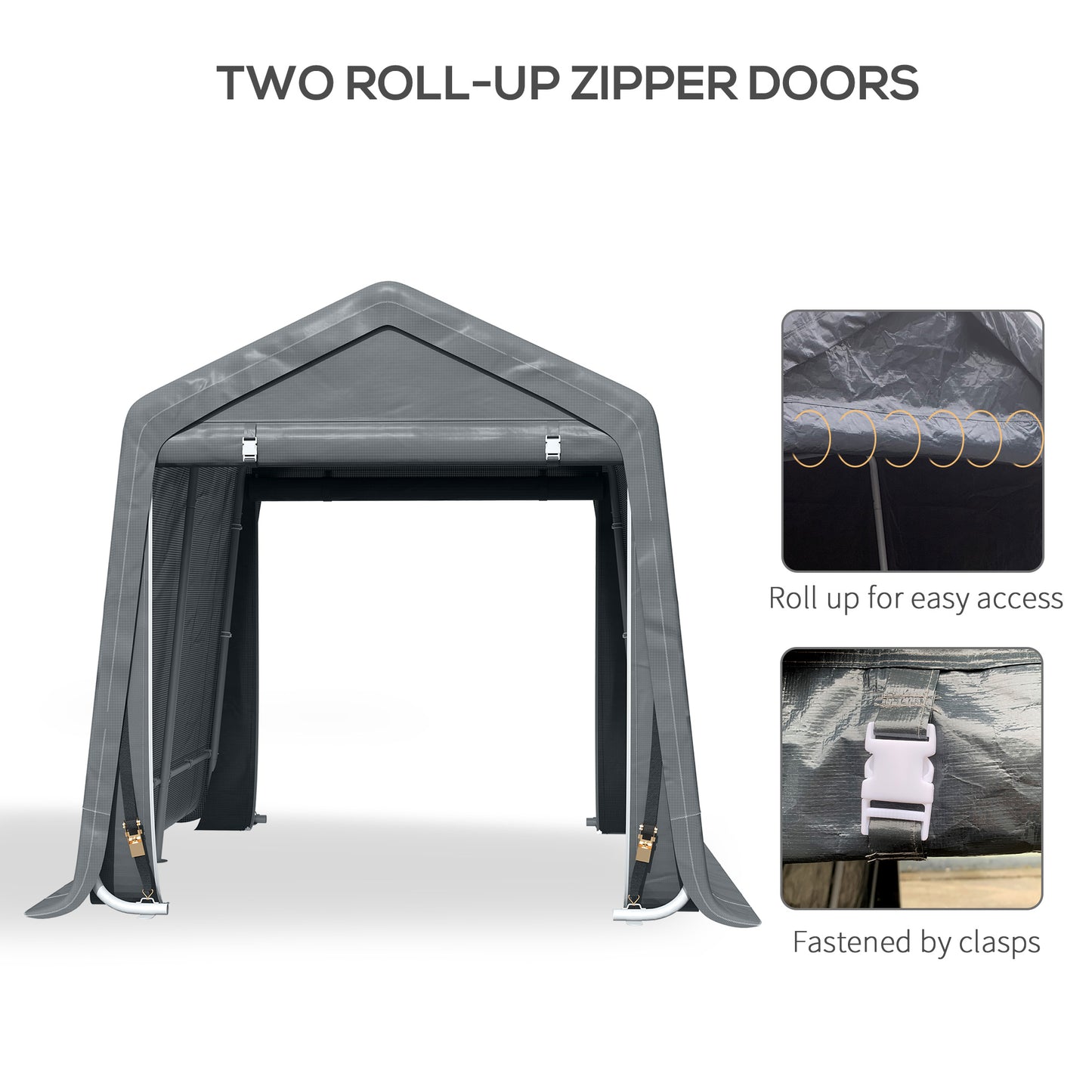 9.2' x 7.9' Garden Storage Tent, Heavy Duty Bike Shed, Patio Storage Shelter w/ Metal Frame and Double Zipper Doors, Dark Grey