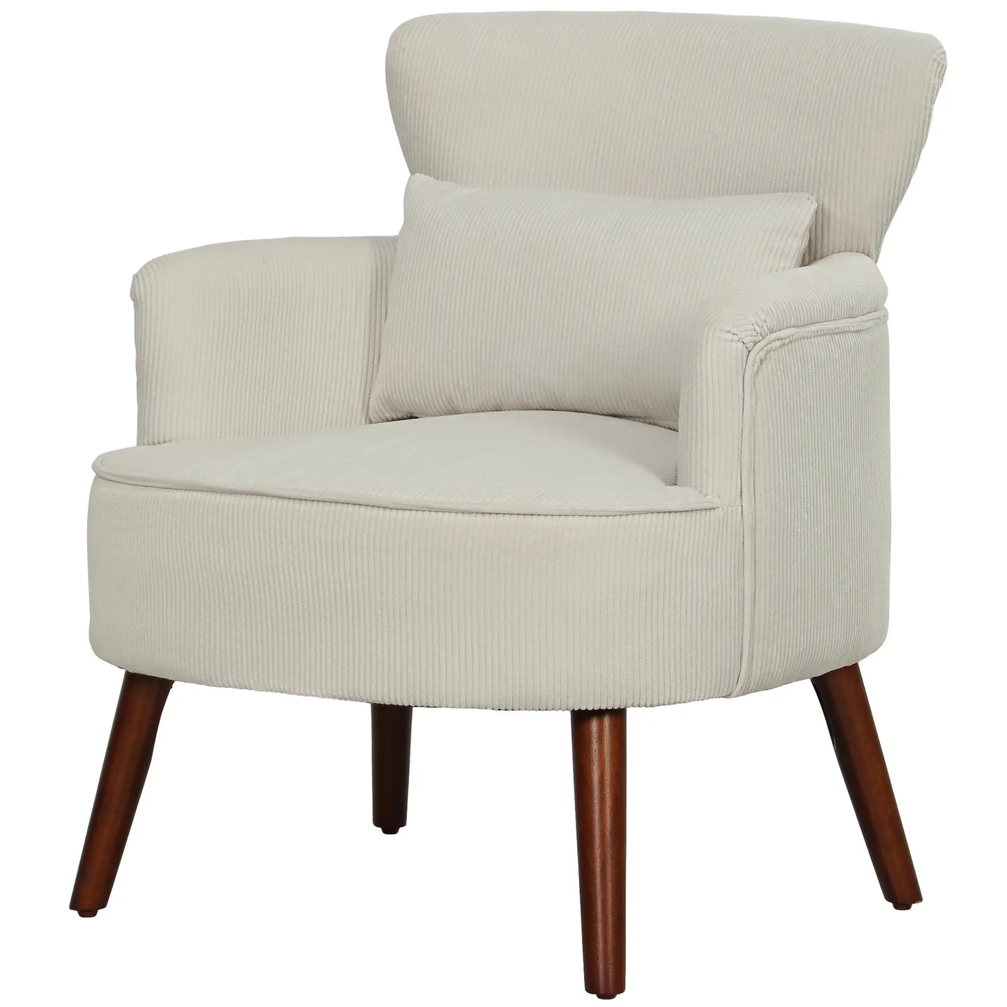 Modern Accent Chair with Solid Wood Legs and Lumbar Pillow for, Cream White