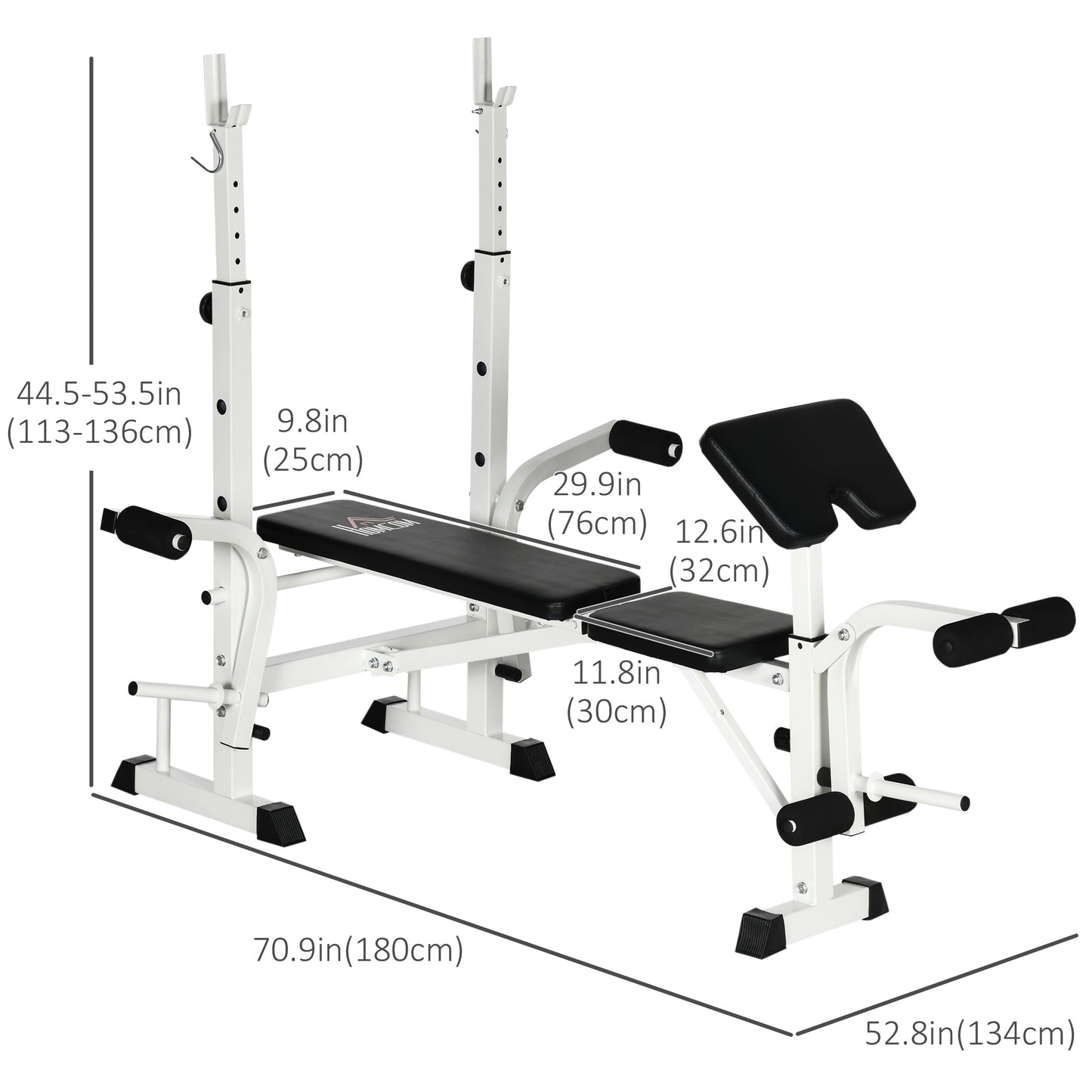 Bench Press Set Adjustable Weight Bench with Squat Rack, Preacher Curl Pad, Leg Developer, Butterfly and Weight Storage