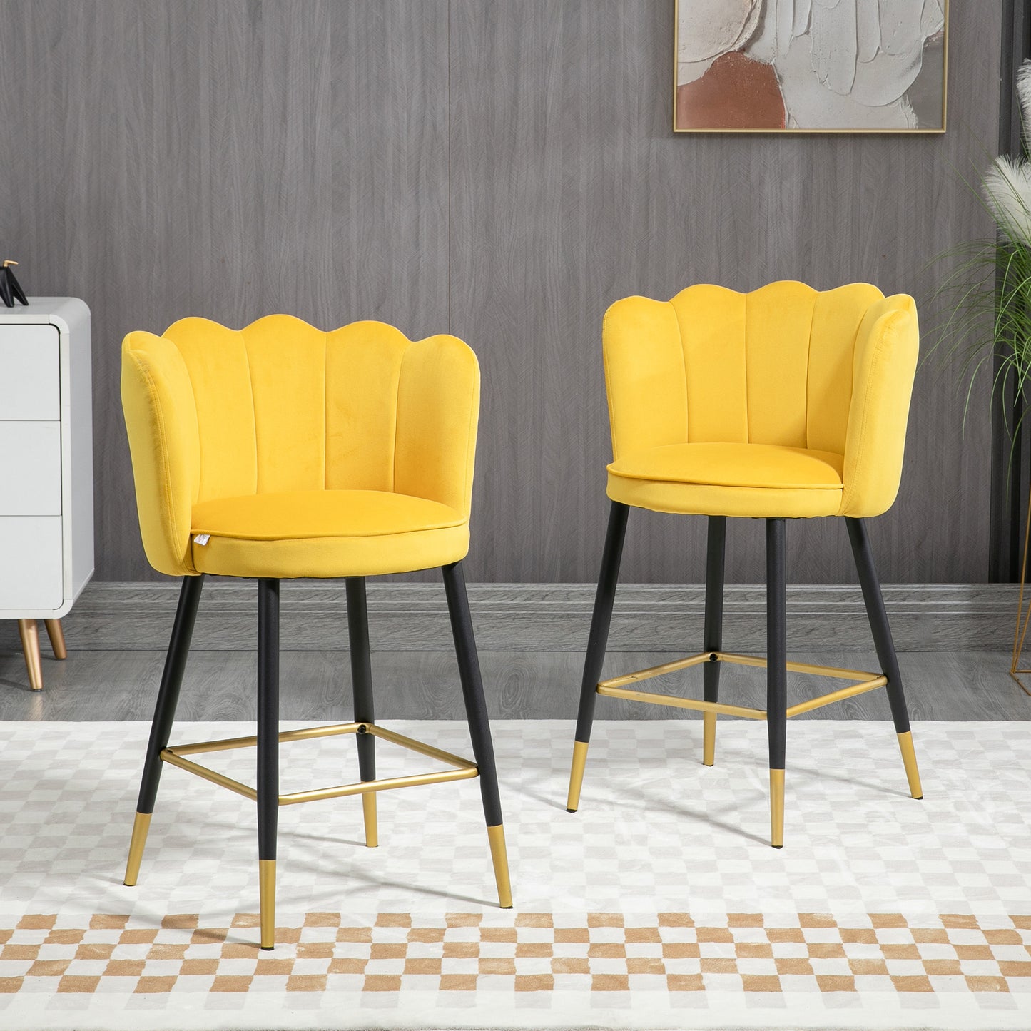 Bar Stools Set of 2 Modern Counter Height Bar Stools with Back, Footrest, Yellow