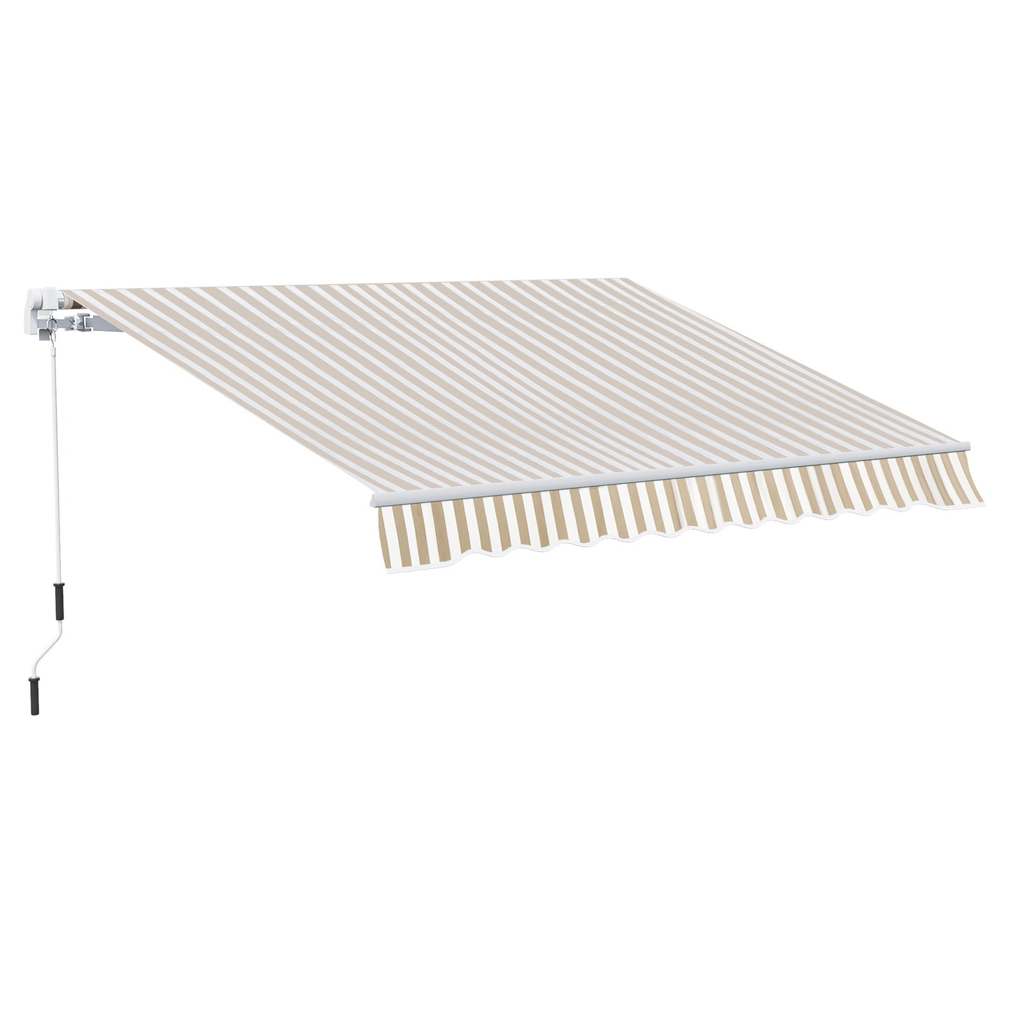 Outsunny 12' x 10' Retractable Awning Patio Awnings Sun Shade Shelter with Manual Crank Handle, 280g/m² UV & Water-Resistant Fabric and Aluminum Frame for Deck, Balcony, Yard, Beige and White