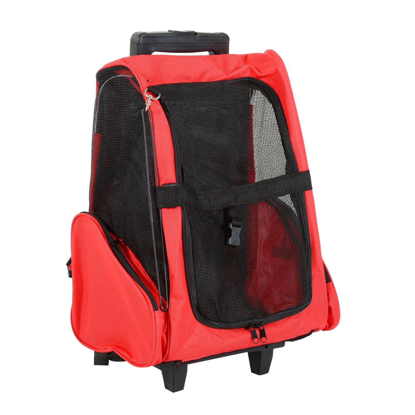 4-IN-1 Pet Luggage Box Carrier Cat Dog Backpack Crate Rolling Wheel w/ Removable Stand Red