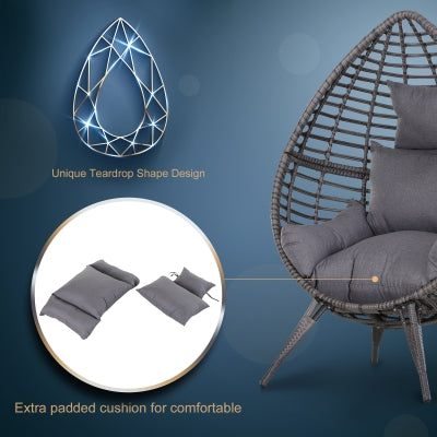 Egg Chair Rattan Wicker Lounge Chair 352lbs Capacity with Soft Cushion, Outdoor/Indoor with Height Adjustable Knob, Grey