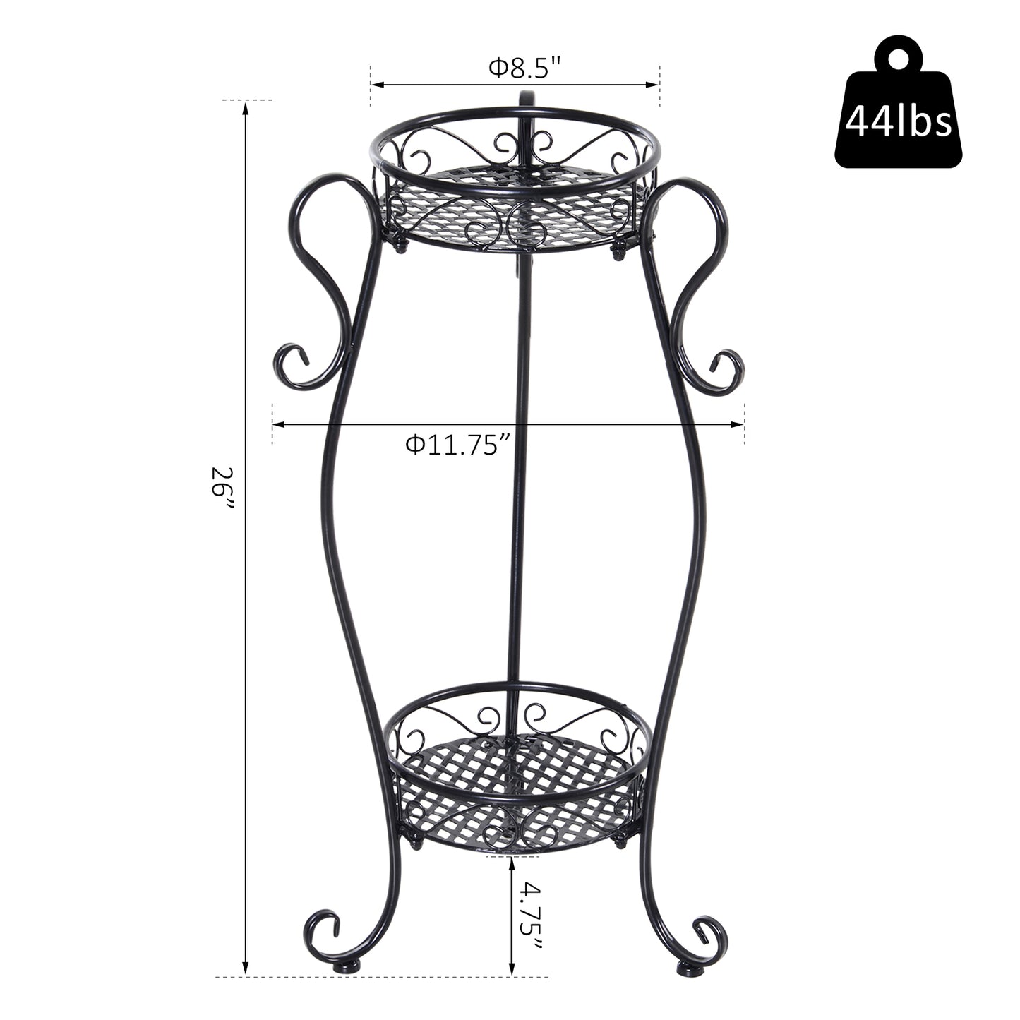 2 Shelf Flower Pot Stand 2-Tier Freestanding Plant Display Rack Indoor Outdoor Metal Easy to clean porch, patio, backyard