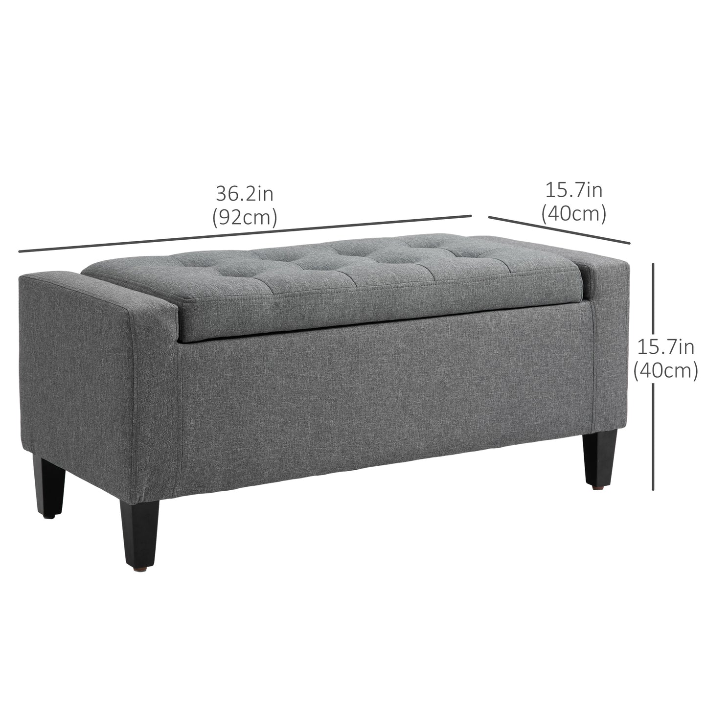 Storage Ottoman Bench, Linen Upholstered Bench with Tufted Design