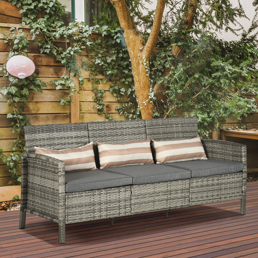 3-Seater Wicker Sofa, PE Rattan Outdoor Couch Conversation Furniture with Removable Cushions for Patio, Garden, Grey