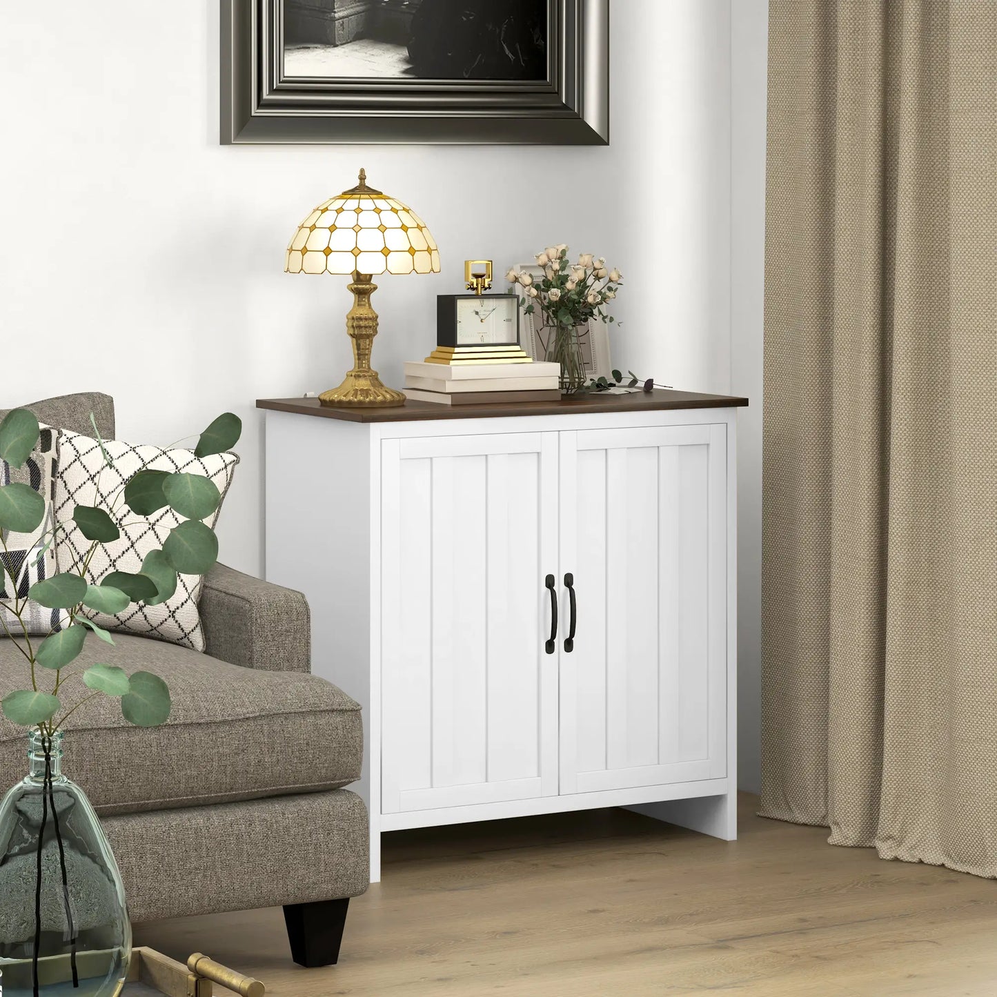 Modern Storage Cabinet with Beadboard Doors and Adjustable Shelf in White