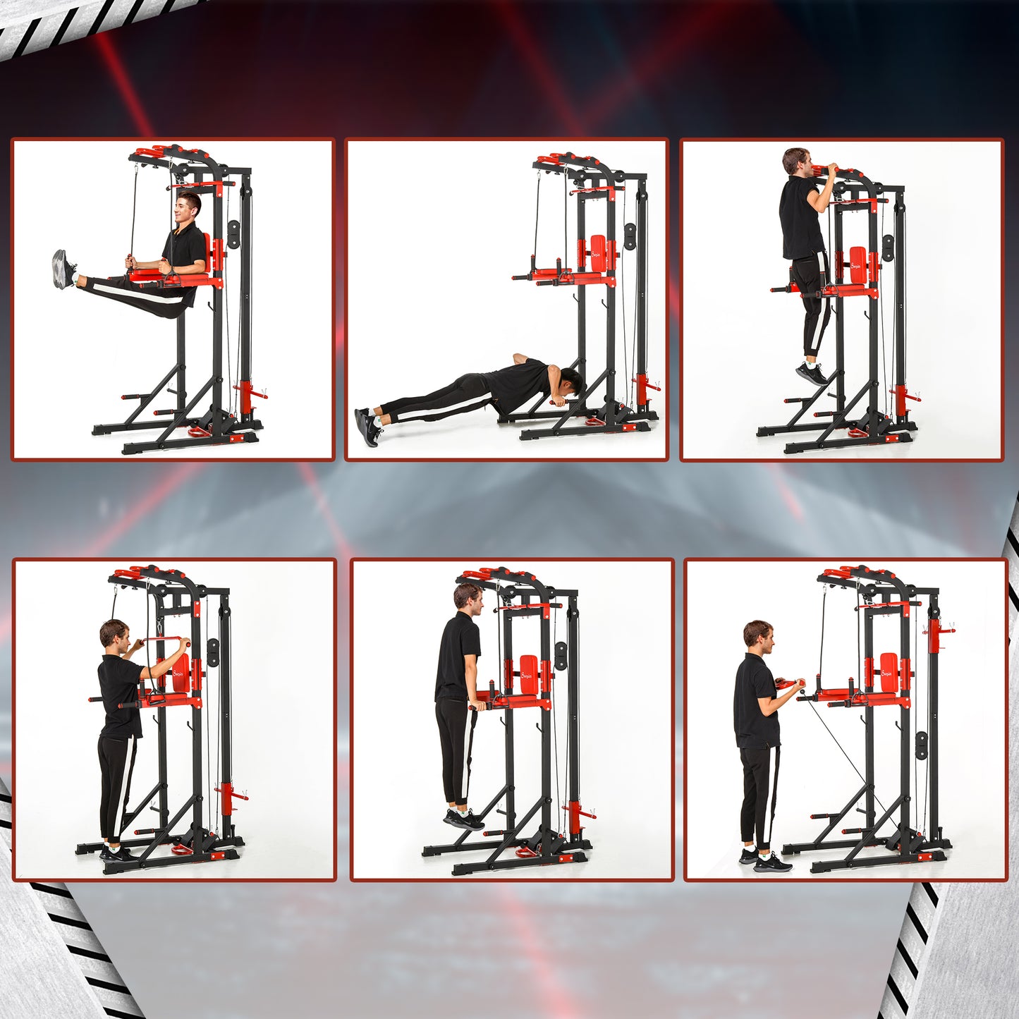 Power Tower, Pull Up Station with Dip Bar, Lat Pulldown Machine and Push-up Stand, Multi-Function Free Standing Pullup Bar for Home Gym