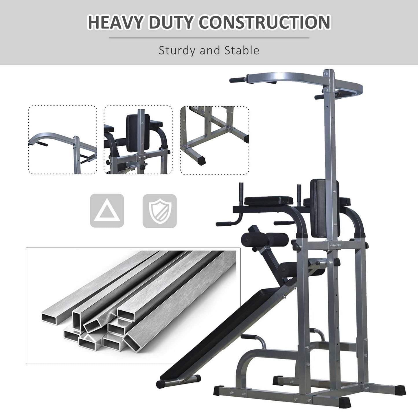 Multi-function Power Tower with Dip Station, Sit-up Bench, Pullup Bar, Push up Station, Combo Exercise Home Gym Fitness Equipment