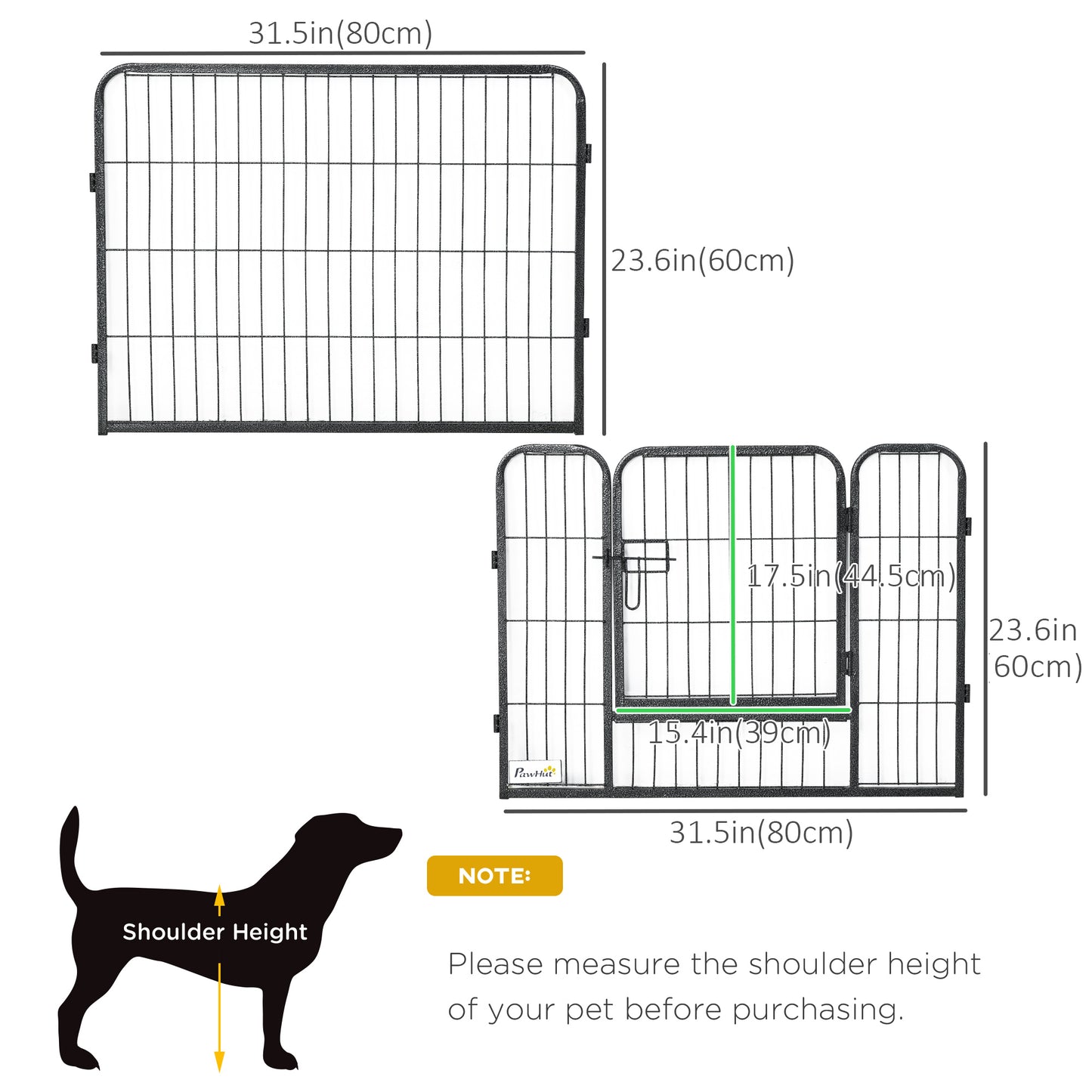 Dog Pen with Gate, 12 Metal Panels Puppy Playpen, Portable Dog Fence Outdoor Indoor, 24"H