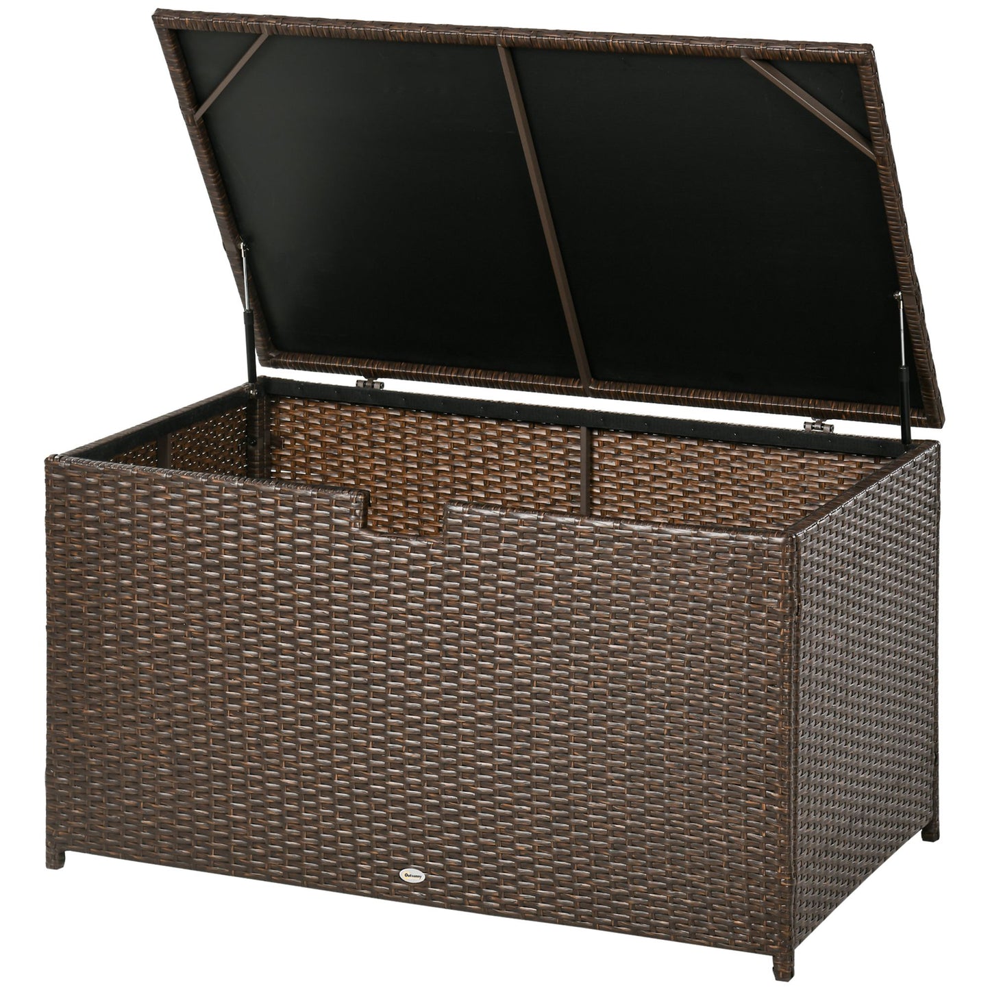 Outsunny 113 Gallon Outdoor Storage Box, Rattan Deck Box for Indoor, Patio Furniture Cushions, Pool Toys, Garden Tools, Brown