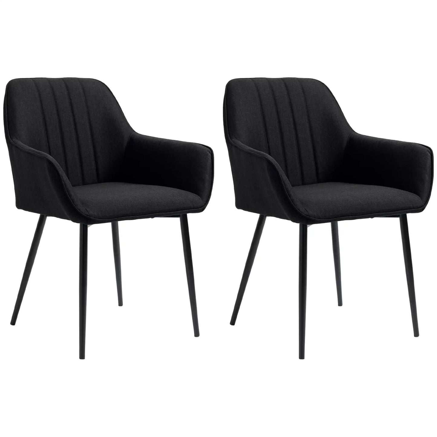 Dining Chairs Set of 2, Upholstered Linen Fabric Accent Chairs with Metal Legs, Black