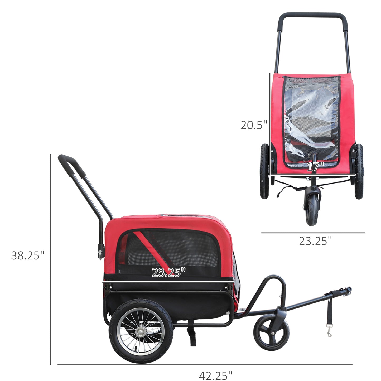 Elite-Jr Dog Bike Trailer 2-In-1 Pet Stroller Cart Bicycle Wagon Cargo Carrier Attachment for Travel with 360-Degree Swivel Wheels & Large Easy Entry, Red